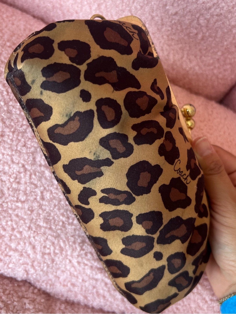 Coach Leopard Print Satin Framed Kisslock Wristlet Clutch - Picture 4 of 7